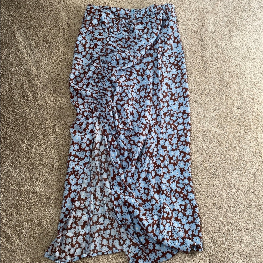 Zara Asymmetrical Floral Skirt in Blue and Brown